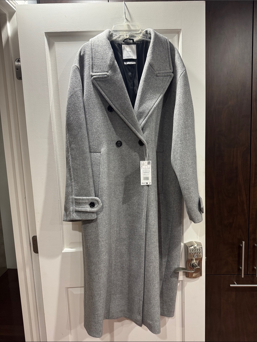 Mango Classic Double-Breasted Women's Wool Blend  Coat - Light Gray